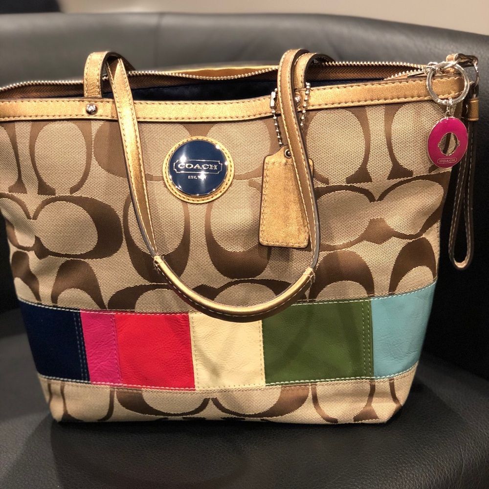 Coach shoulder bag, coach canvas & color squares